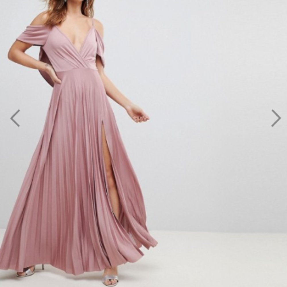 ASOS Cold Shoulder Cowl Back Pleated Maxi Dress